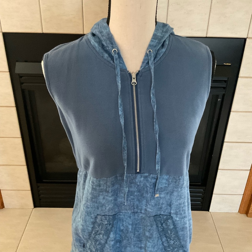 Blu No.9 Linen & Cotton Fully Lined Sleeveless Hooded Quarter-Zip Dress, Sz S/P - Picture 2 of 11